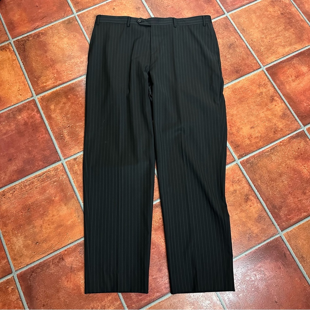 Canali Virgin Wool Pants in Black Pinstripe